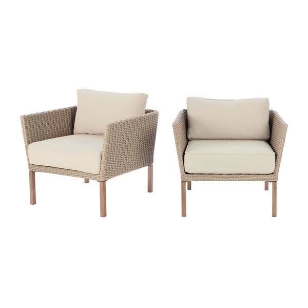 Hampton Bay Oakshire 2 Piece Wicker Outdoor Patio Deep Seating Set With Tan Cushions Dq629l - Deep Cushion Patio Furniture Sets