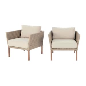 Oakshire 2-Piece Wicker Outdoor Patio Deep Seating Set with Tan Cushions