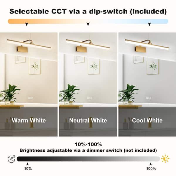 Nimbus 1-Light 31.5 in. W Brushed Gold Integrated LED Vanity Light Bar with Selectable CCT and Acrylic Lens for Bathroom