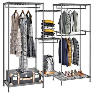 Black Metal Garment Clothes Rack with Shelves 74.4 in. W x 76.8 in. H