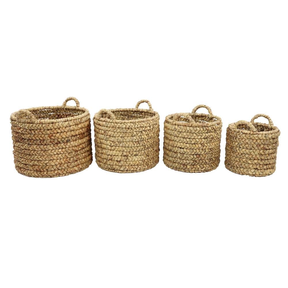 Beige Seagrass Round Storage Basket with Hard Handles