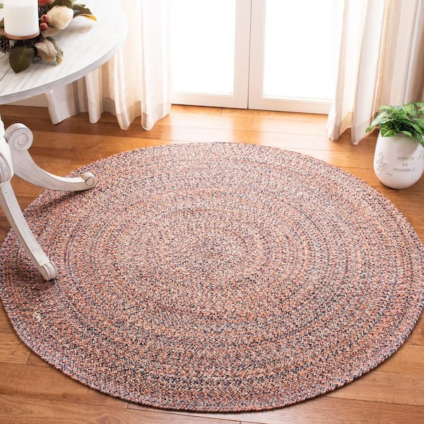 Braided Terracotta/Ivory 7 ft. x 7 ft. Chevron Striped Round Area Rug