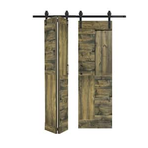 S Style 48in.x 84in.(12''X84''X4panels) Aged Barrel Solid Wood Bi-Fold Barn Door With Hardware Kit -Assembly Needed