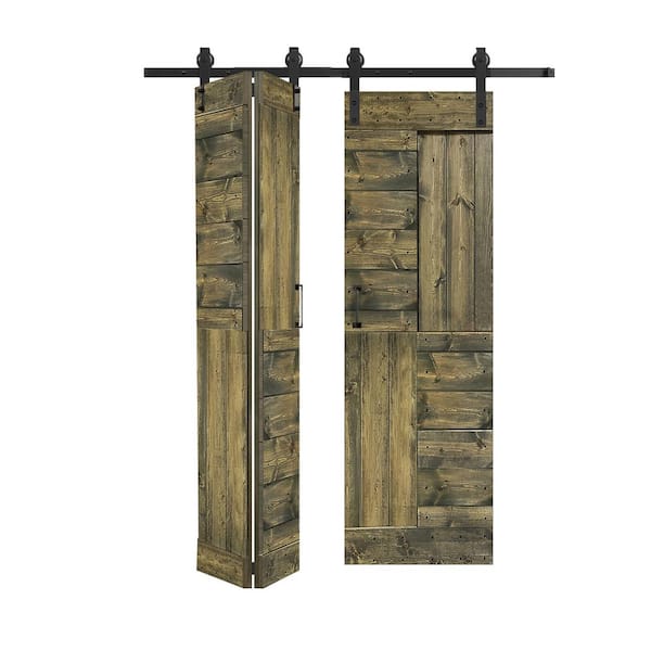 ISLIFE S Style 48in.x 84in.(12''X84''X4panels) Aged Barrel Solid Wood Bi-Fold Barn Door With Hardware Kit -Assembly Needed