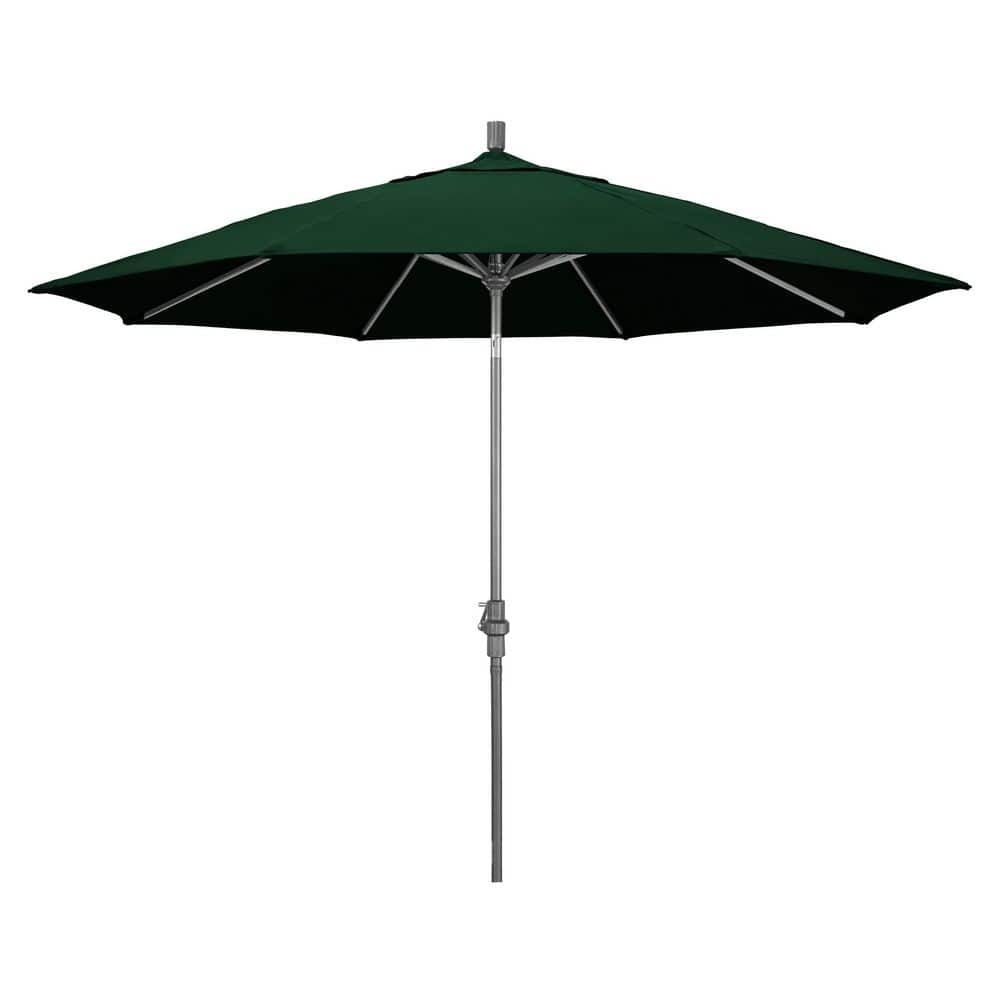 11 ft. Hammertone Grey Aluminum Market Patio Umbrella  Aluminum Ribs Collar Tilt Crank Lift in Forest Green Sunbrella price history on PriceWatchPro