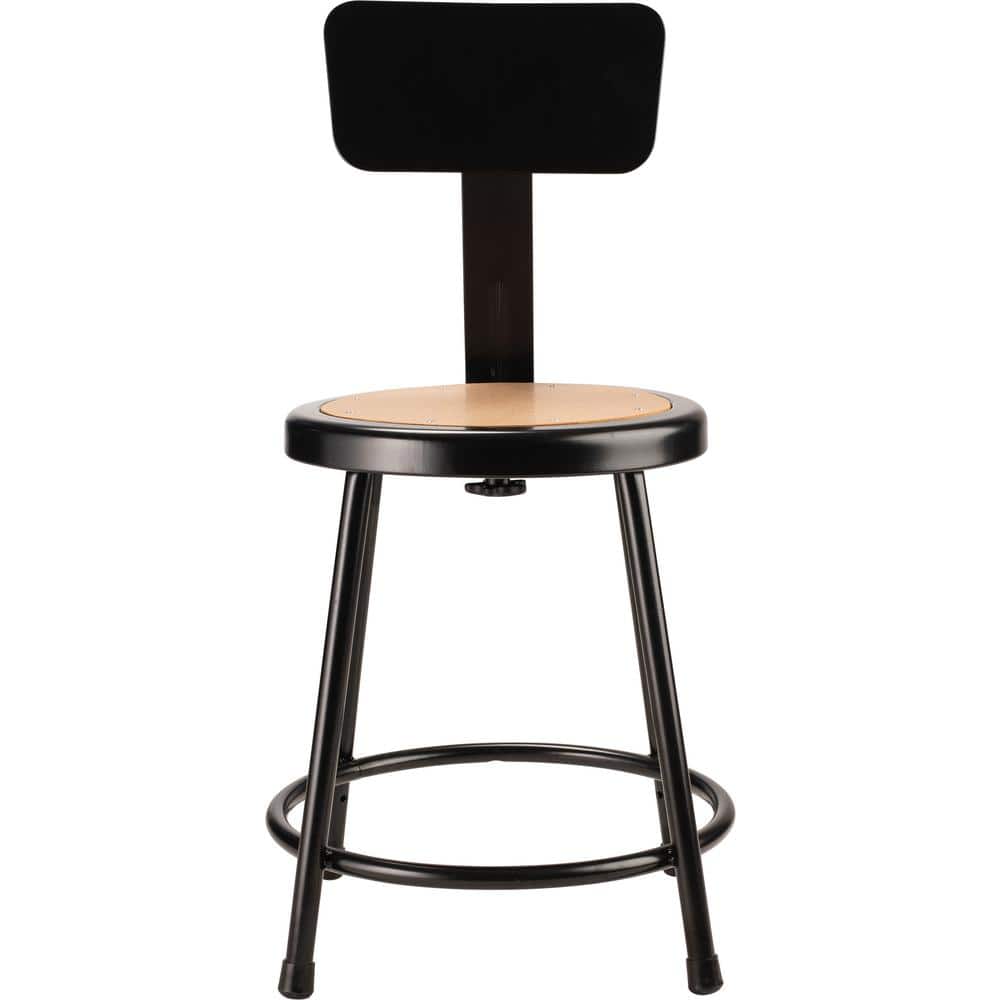 Adjustable Black Steel and Wood Laboratory Stools, Set of 2