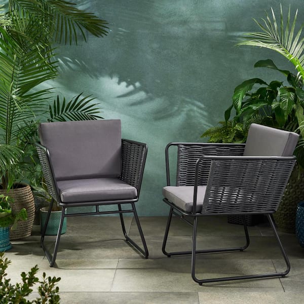 La Jolla Black Removable Cushions Metal Outdoor Patio Lounge Chairs with Grey Cushions (2-Pack)