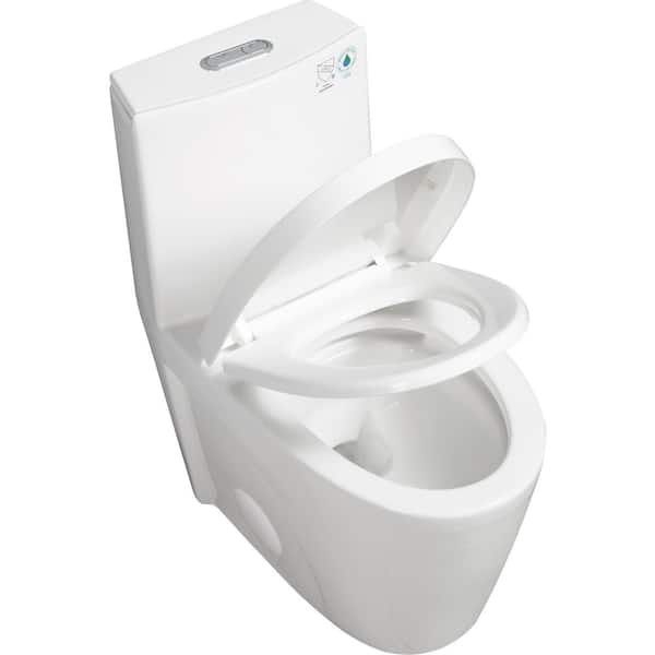 1-Piece 1.1/1.60 GPF Dual Flush Elongated Round Toilet in Glossy White, Seat Included