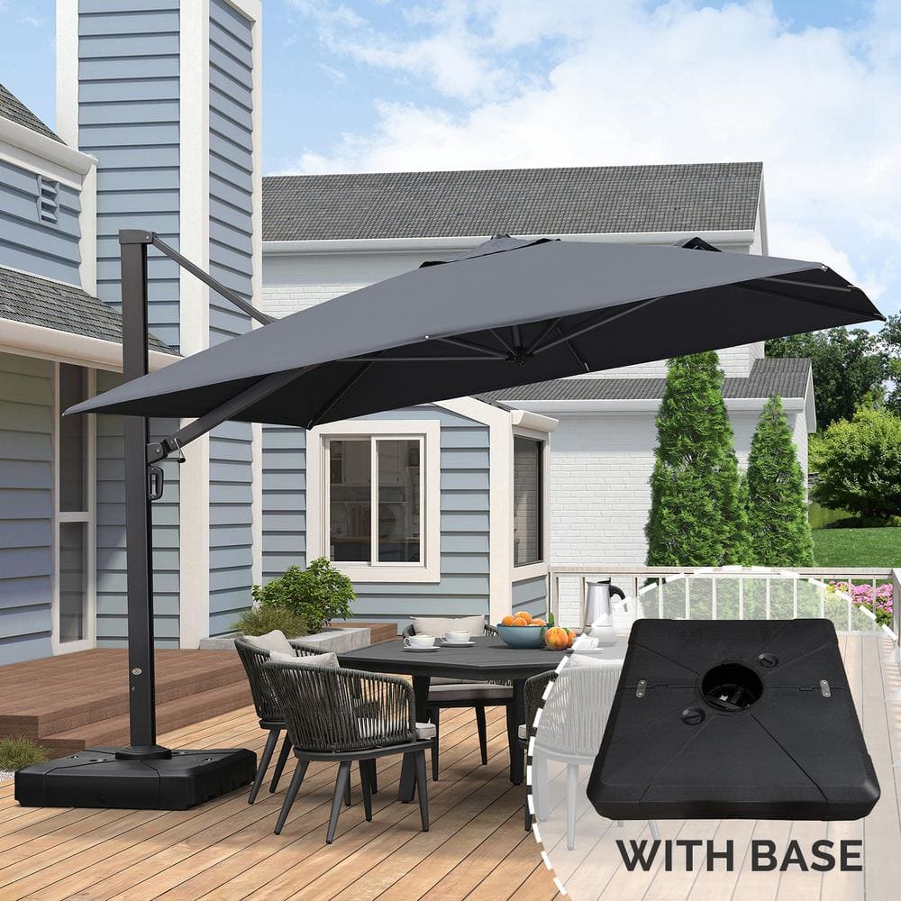Large Gray Aluminum Cantilever Patio Umbrella with Stand
