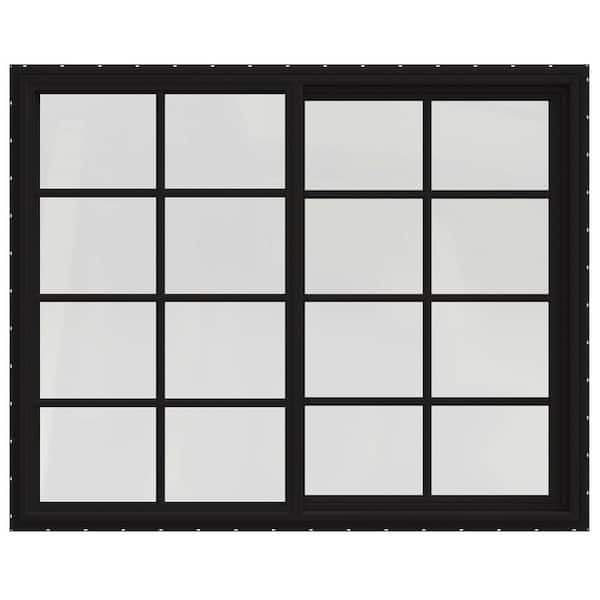 JELD-WEN 60 in. x 48 in. V-4500 Series Black Exterior/White Interior FiniShield Vinyl Left-Handed Sliding Window w/Colonial Grids