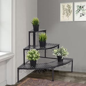 23.6 in. Tall Ladder Indoor/Outdoor Black Steel Plant Stand (3-tiered)