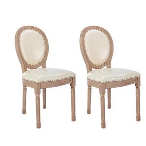 Beige French Leather Dining Chair with Rubber Wood Legs (Set of 2)