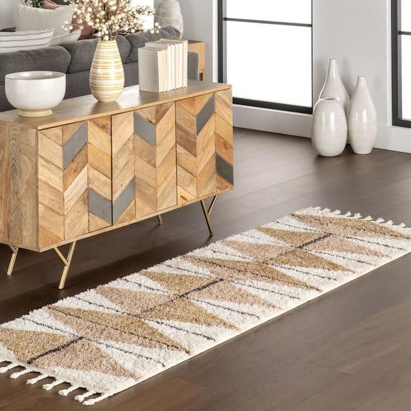Kali Shaggy Diamond Tassel Area Light Brown 3 ft. x 8 ft. Indoor Runner Rug