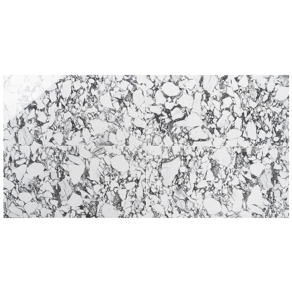 Magnus 24x48 Polished Black and White Porcelain Tile