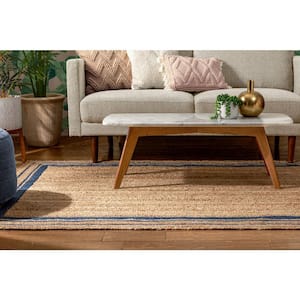Larkspur Border Pattern Contemporary Blue 5 ft. x 7 ft. 6 in. Hand-Braided Jute Area Rug