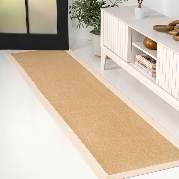 Camden Farmhouse Cottage Border Jute Natural/Beige 2 ft. x 8 ft. Runner Rug