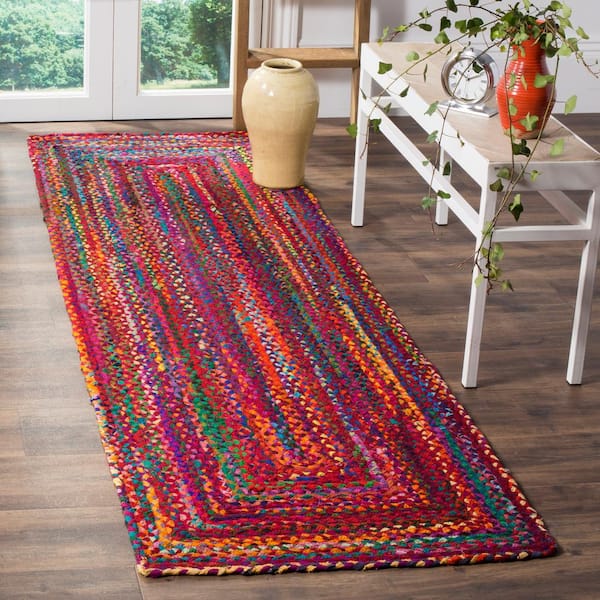 SAFAVIEH Braided Red/Multi 6 ft. x 9 ft. Oval Border Area Rug