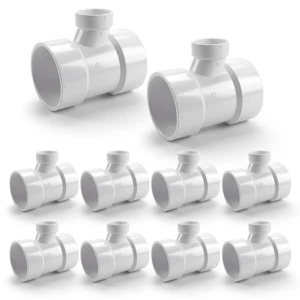 3 x 3 x 2 in. Rigid PVC DWV Drain Waste Vent Sanitary Tee Reducing Hub, 0.48 ft. Long, White, Schedule 40 (10 Pack)