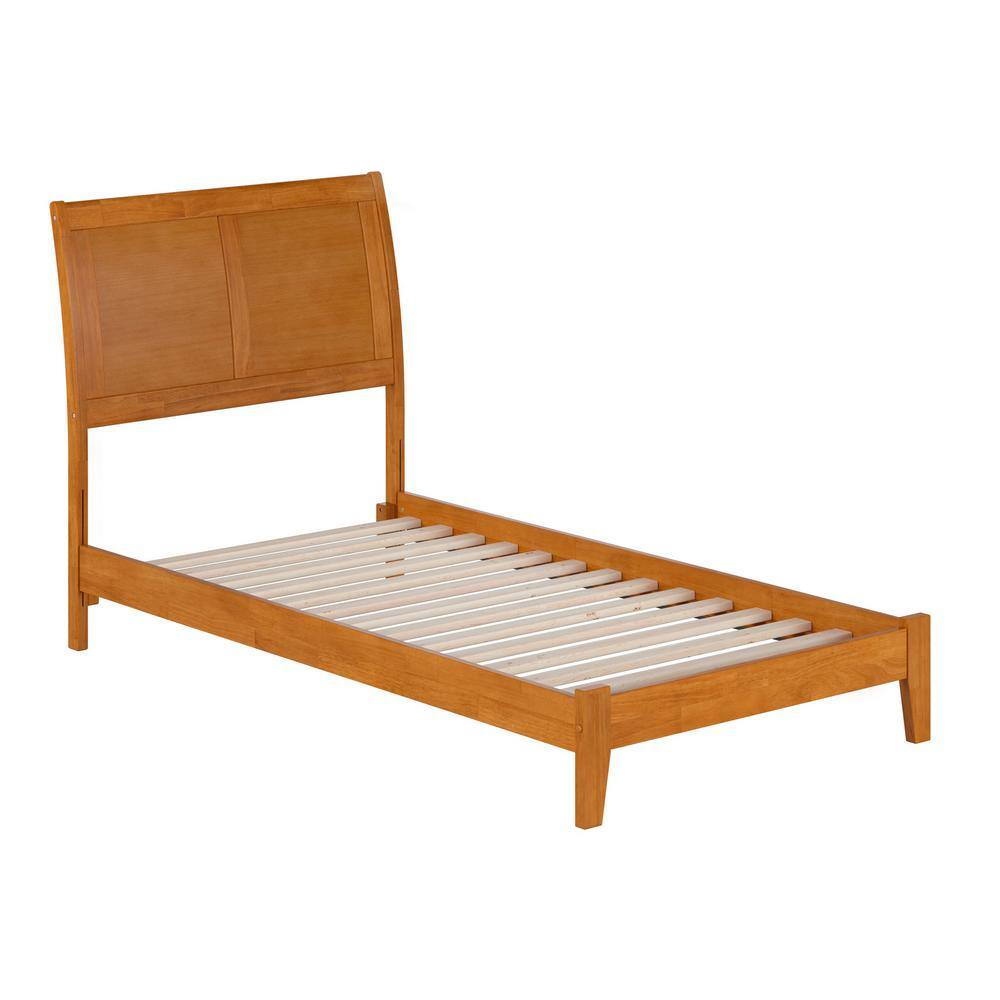 Portland Light Toffee Twin Wood Platform Bed with Upholstered Headboard