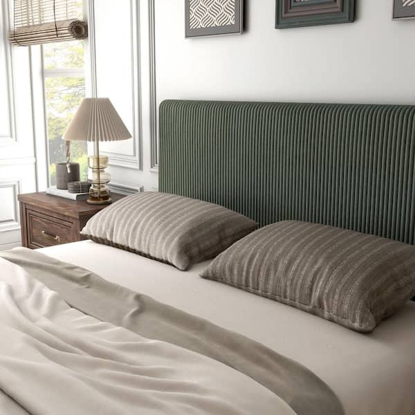 Furniture of America Claude Green Fabric Frame Queen Platform Bed Removable Corduroy (Cover Only)