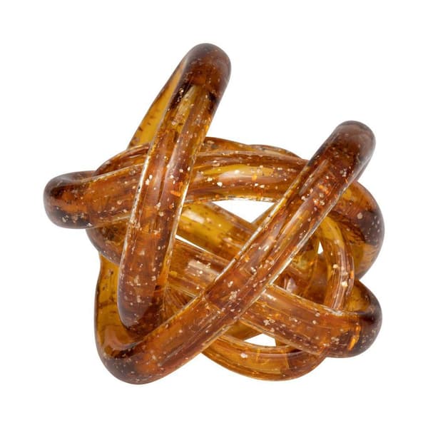 Liv & Skye Orange 4 in. x 4 in. Glass Amber Knotted Sculpture