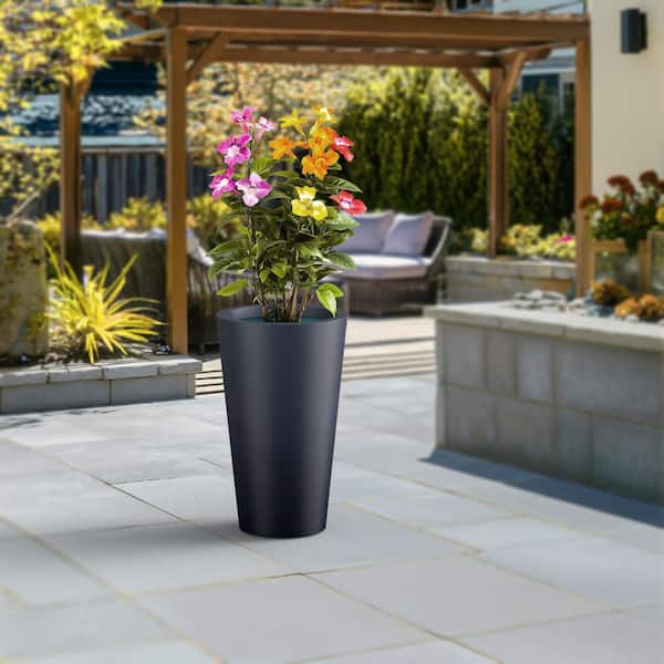 Sapcrete 12 in. Large Granite Gray (Enhanced Interior) Concrete Round Planter / Pot with Drainage Holes
