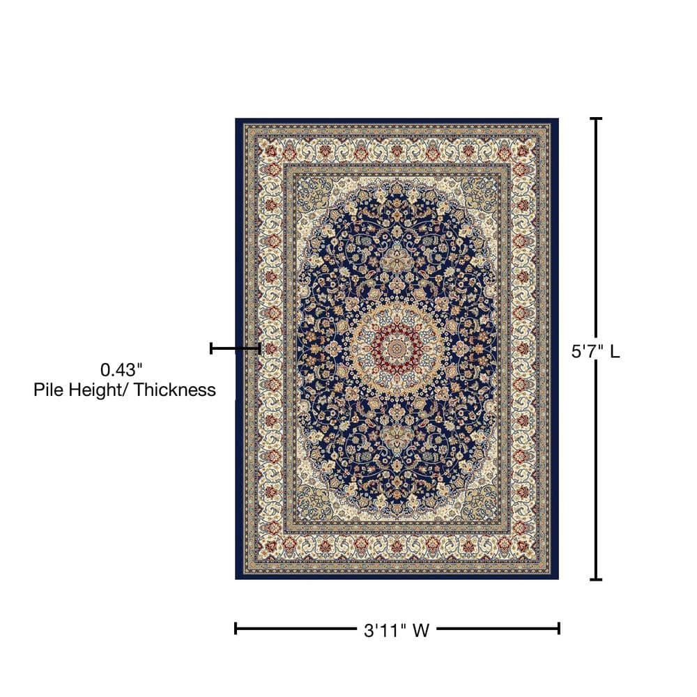 Hand-Knotted Blue and Ivory Synthetic Persian Area Rug 4x6