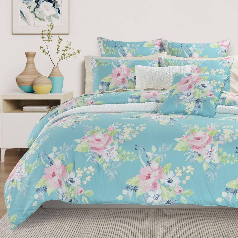 Edessa Polyester Blue Full/Queen 3-Piece Comforter Set
