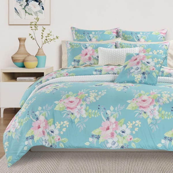 Edessa Polyester Blue Full/Queen 3-Piece Comforter Set