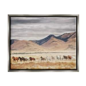 Wild Horses Roaming Across Western Landscape by PH Burchett Floater Frame Animal Wall Art Print 17 in. x 21 in.