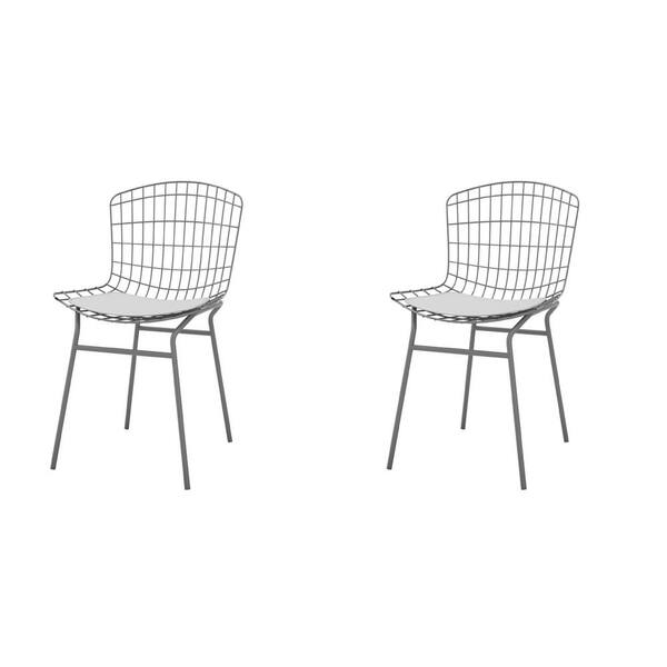 Manhattan Comfort Madeline Charcoal Grey and White Chair (Set of 2)