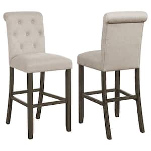 44.5 in. H Rustic Brown and Beige Tufted Back Wood Frame Bar Stool with Fabric Seat (Set of 2)