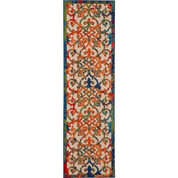 Nourison Aloha Multicolor 2 ft. x 12 ft. Kitchen Runner Moroccan Modern Indoor/Outdoor Patio Area Rug