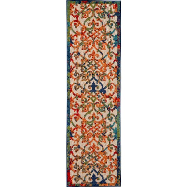 Nourison Aloha Multicolor 2 ft. x 6 ft. Kitchen Runner Moroccan Modern Indoor/Outdoor Patio Area Rug