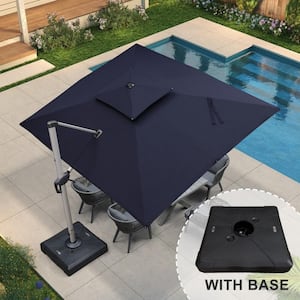 9 ft. x 11 ft. High-Quality Aluminum Polyester Offset Cantilever Umbrella Outdoor Patio Umbrella with Stand, Navy Blue