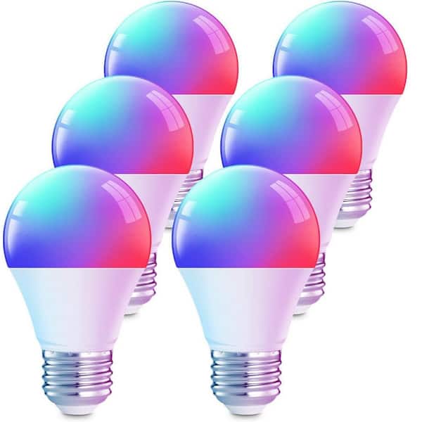 A19 E26 2.4GHz Color Changing Smart LED Light Bulb, Wattage Eq. 60 800LM Smart Bulb Work w/ Alexa and Google Home 6-Pack