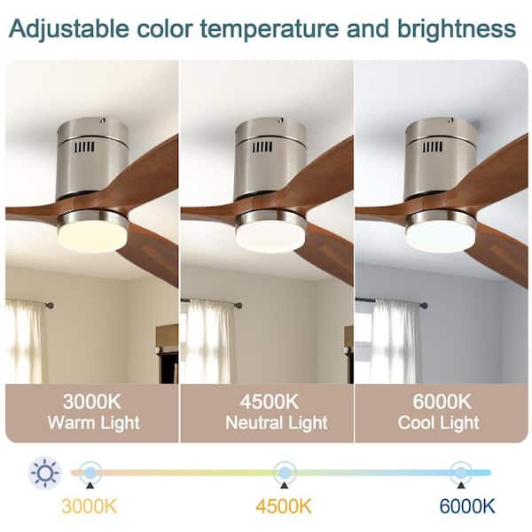Jushua 52 in. Dark Walnut Nickel Reversible DC Motor Ceiling Fan
