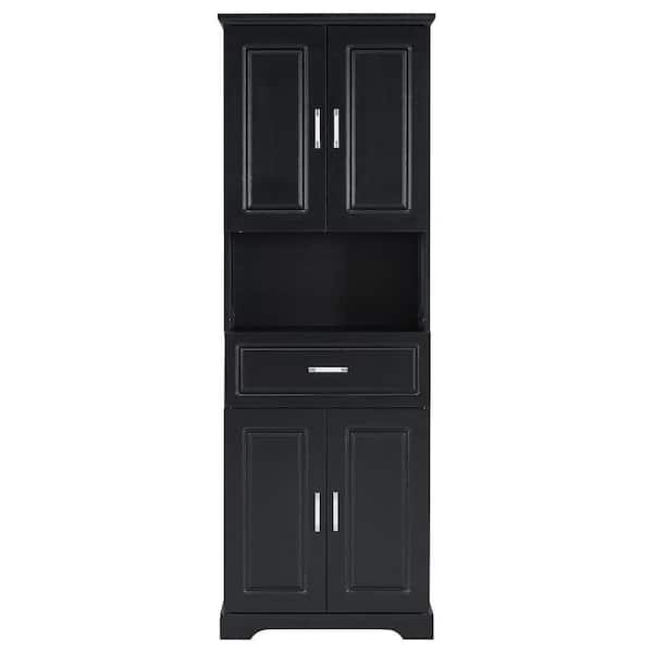 Miscool Anky 24.5 in. W 16.1 in. D 70.8 in. H Black MDF Freestanding Bathroom Storage Linen Cabinet