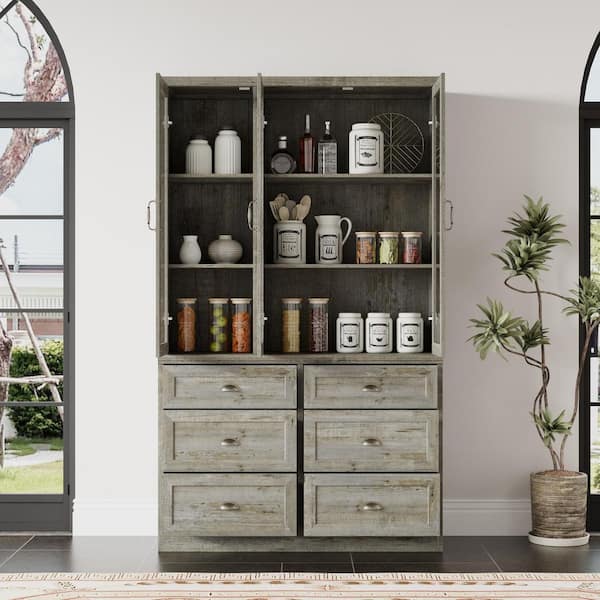 FUFU&GAGA Antique Oak Finish 78.7 in. Accent Storage Cabinet with