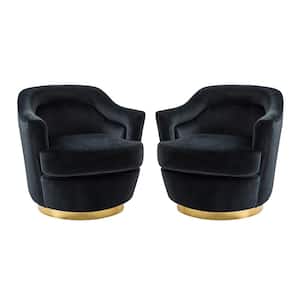 Cosmin Modern Polyester Black Swivel Barrel Chair with Metal Base and Three-degree Curved Seat Set of 2