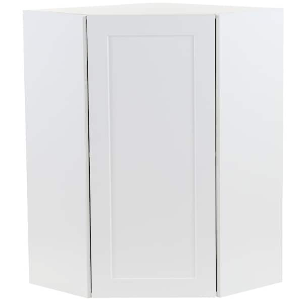 Hampton Bay Cambridge White Shaker Assembled Corner Wall Cabinet with 1 Soft Close Door (24 in. W x 12.5 in. D x 30 in. H)