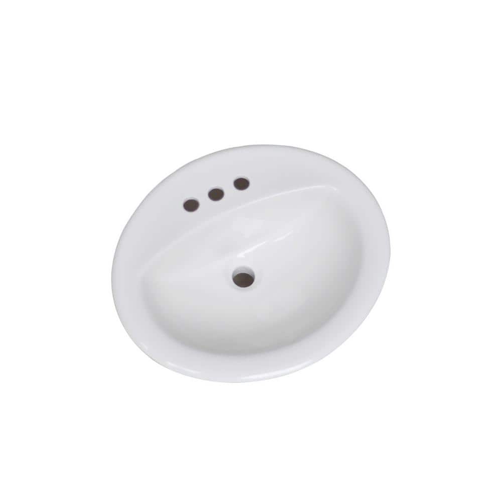 White Ceramic Oval Drop-In Sink with Pre-Drilled Holes