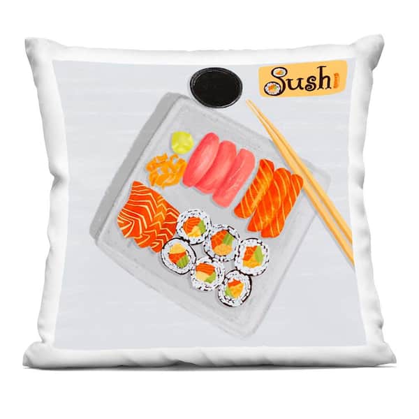 Stupell Industries Delicious Sushi Plate Orange Abstract Polyester 18 in. x 18 in. Throw Pillow