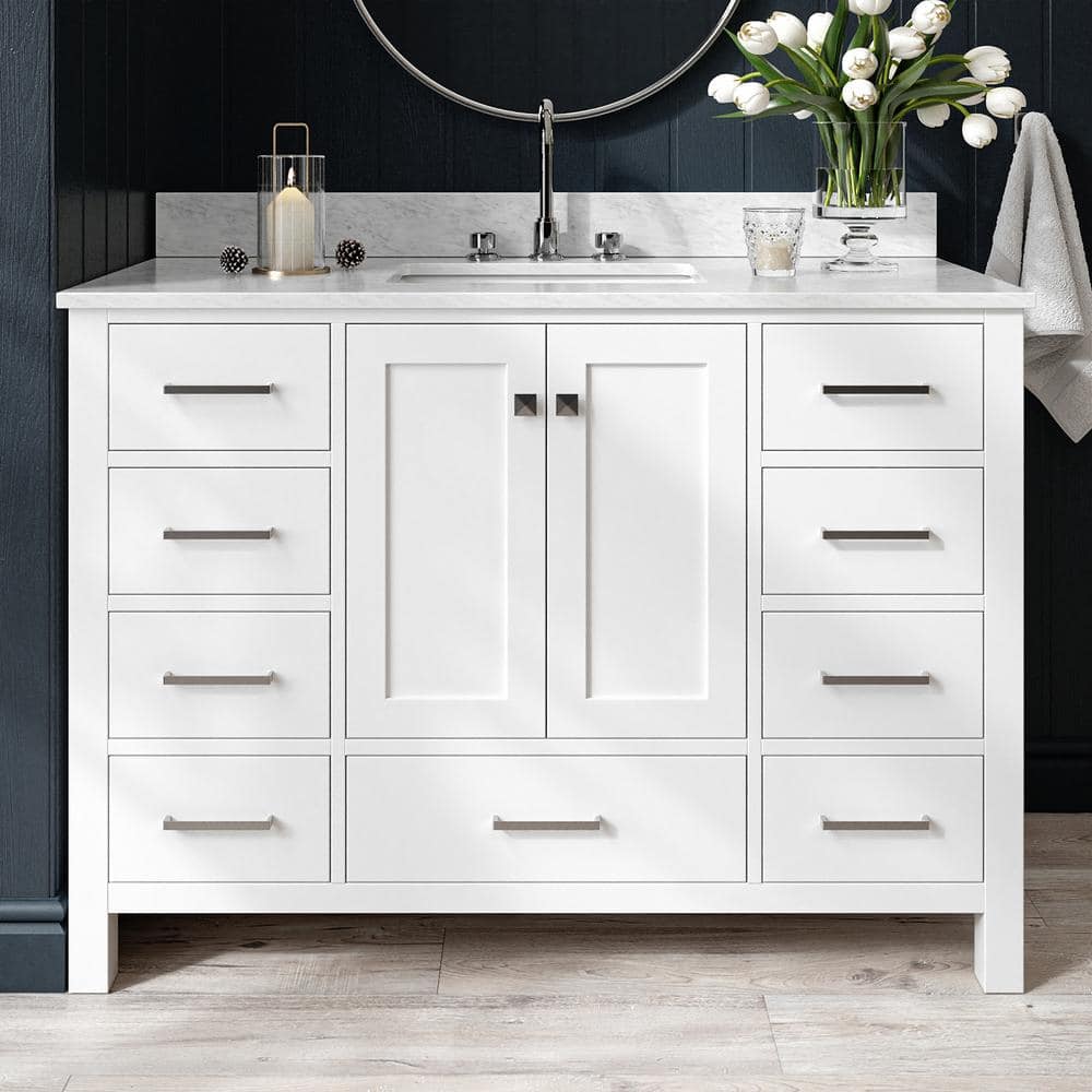 Cambridge 49-Inch White Marble Top Single Sink Bathroom Vanity