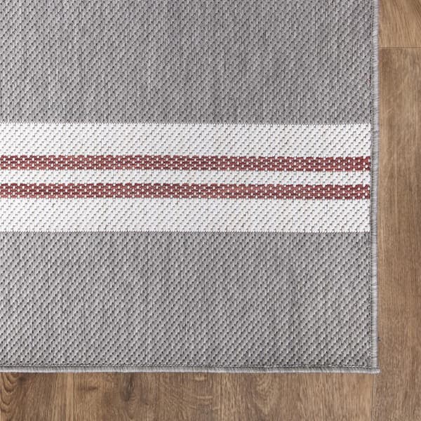 Stripes Gray 2 ft. x 7 ft. Indoor/Outdoor Runner Rug