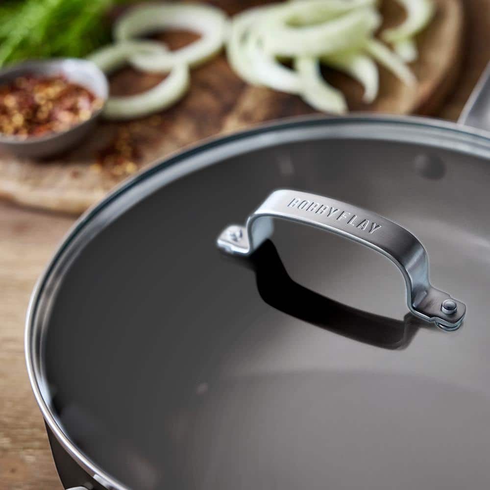 Professional Grade Black Aluminum Nonstick Sauté Pan with Lid, 4.5QT