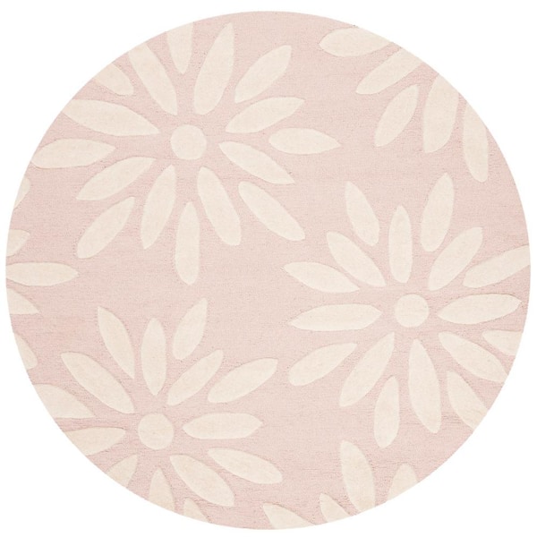 SAFAVIEH Kids Pink/Ivory 5 ft. x 5 ft. Round Floral Area Rug