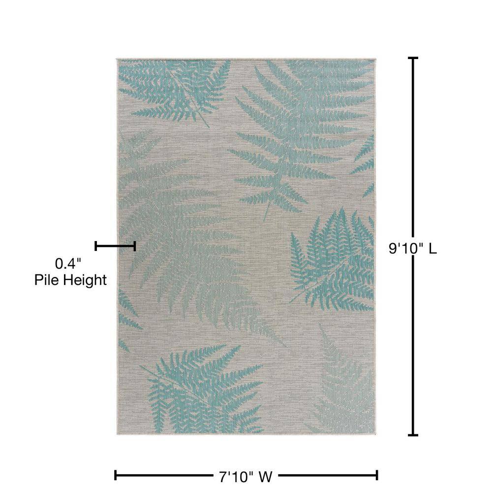 Teal and Cream Synthetic Flat Woven 8' x 10' Area Rug