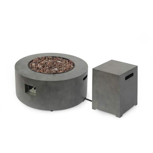 Noble House Wellington 15.25 in. x 19.75 in. Round Concrete Propane Outdoor Patio Fire Pit in Dark Grey with Tank Holder