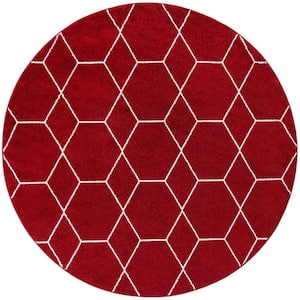 Trellis Frieze Red/Ivory 8 ft. x 8 ft. Round Geometric Area Rug